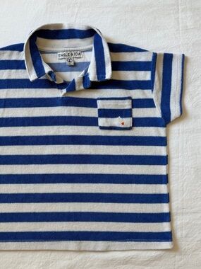 Emile et Ida Kids 6Y Blue White Striped Terry Cloth Polo Shirt